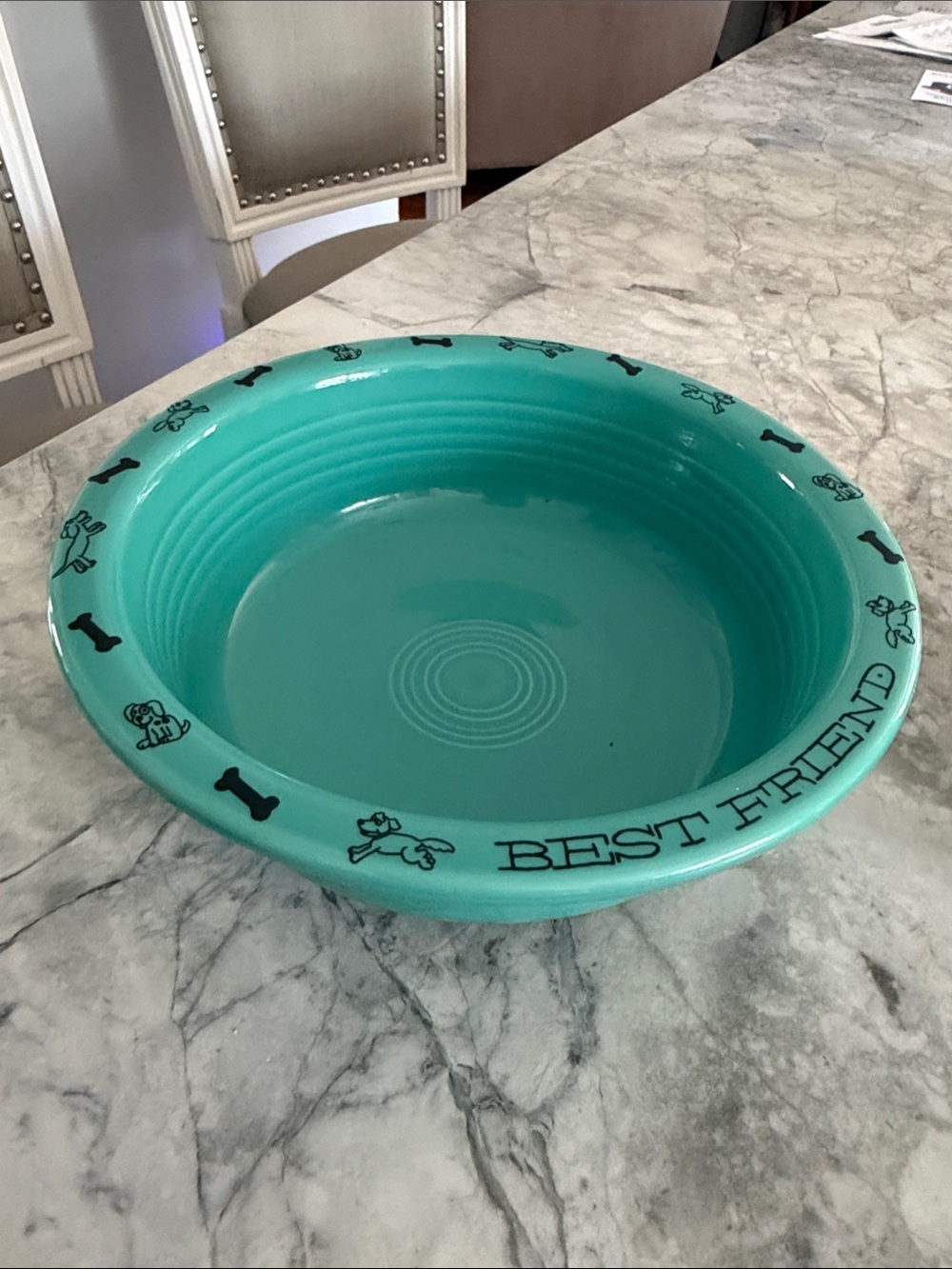 Fiesta Teal Ceramic Pet Bowl with Dog Motifs